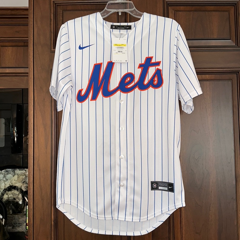 TAGS STILL ON. White pink stripe Mets Jersey. Size Small.